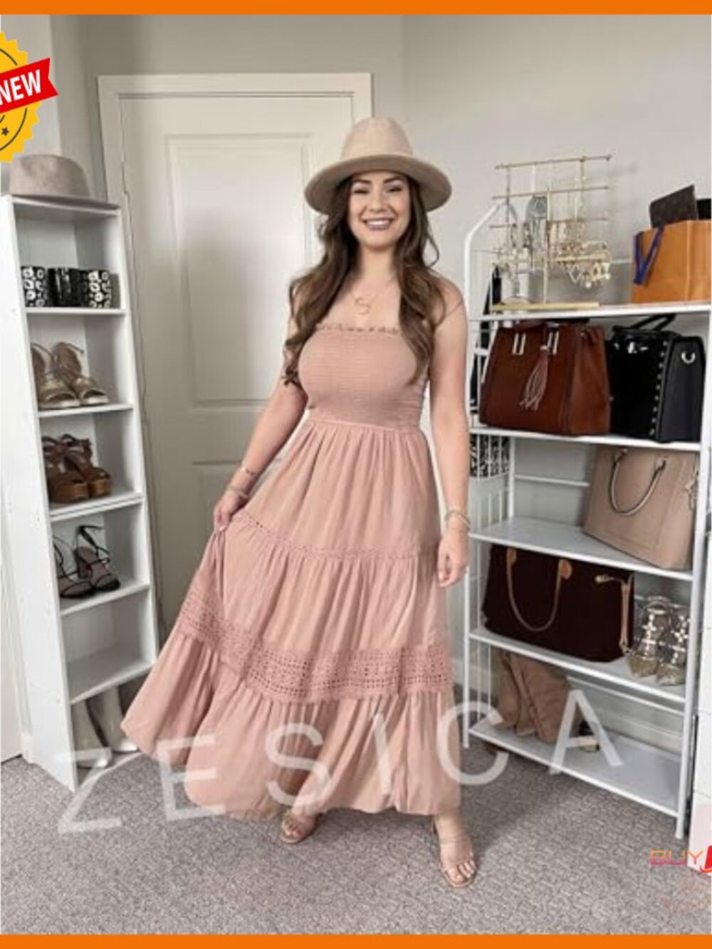 Strapless Maxi Dress Lace Boho Beach Vacation Long Sundress Flowy A Line - Picture 6 of 7